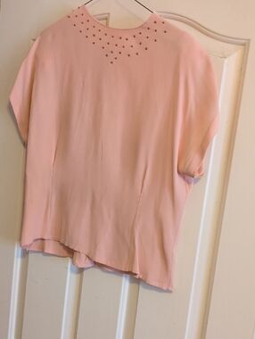 Vintage Blush Pink Studded Crewneck Blouse